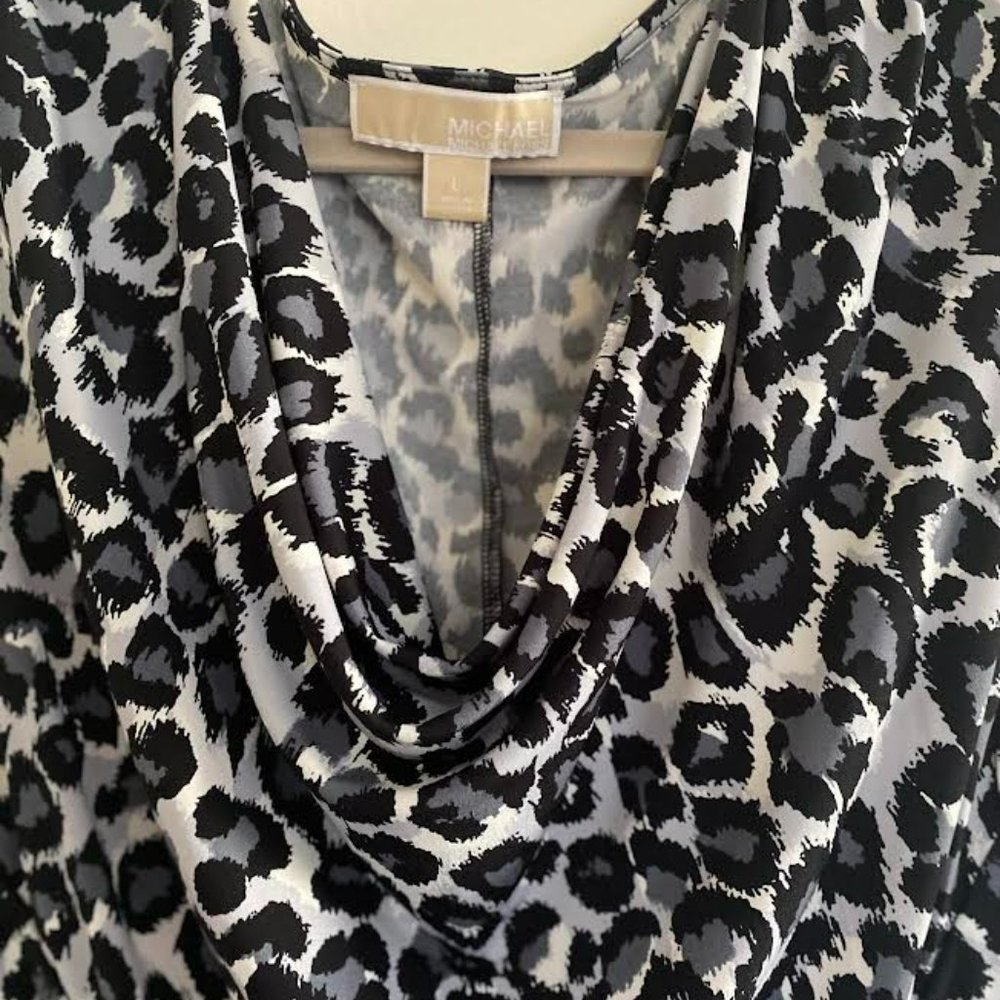 Michael Kors Leopard Dress with Drape Neck - Size L - Picture 3 of 4